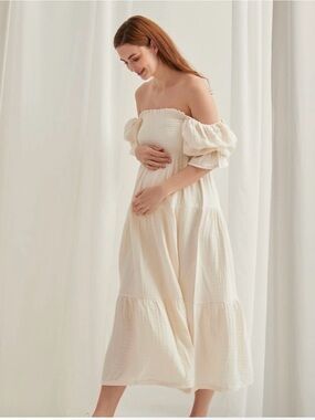 Nothing Fits But Kiko Smocked Midi Dress in Cream Size Medium